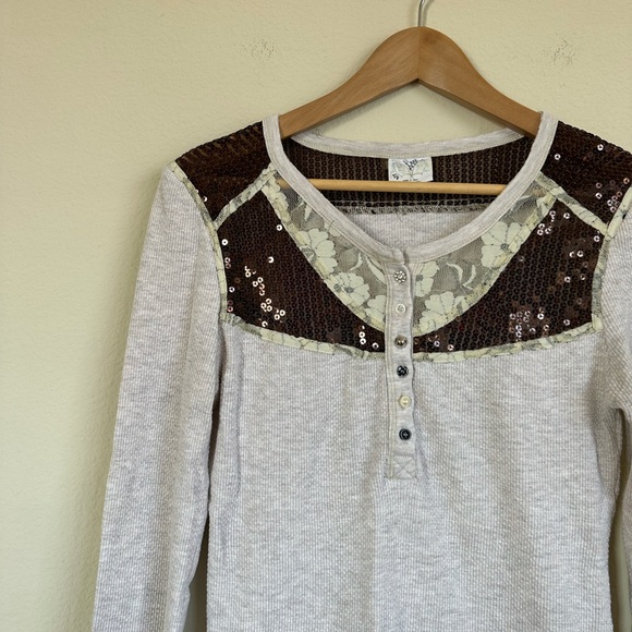 Free People Sequin Thermal Henley Top - Picture 2 of 8